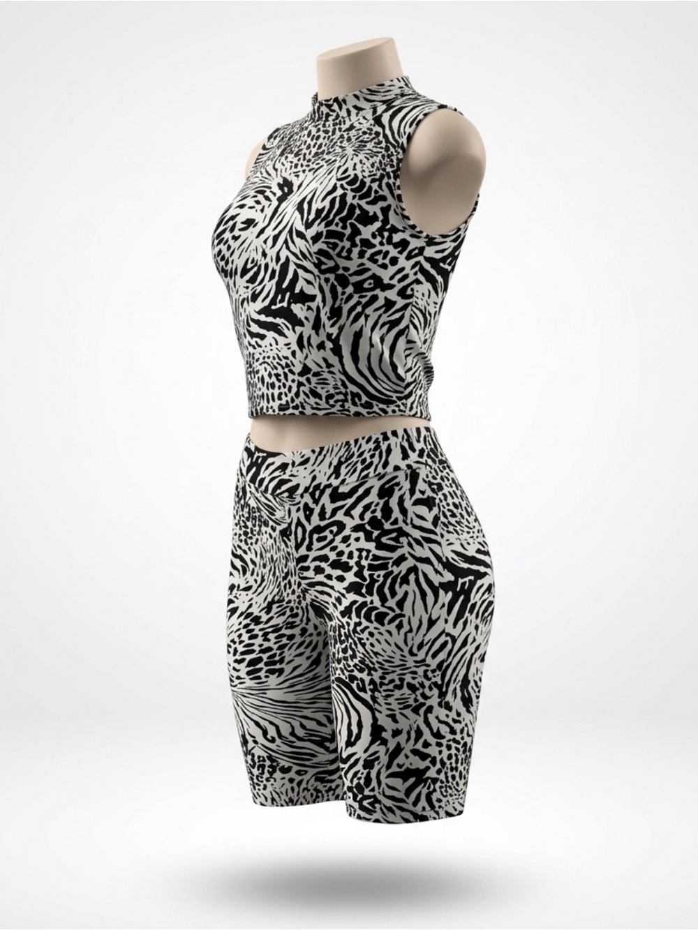Women's Black & White Animal Print Biker Shorts